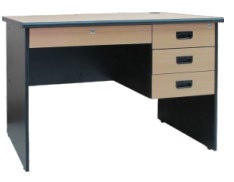 Modern Office Table with Center and 3 Side Drawers, Round Bullnose Edge, Combo Oak Black, M 1203C