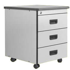 3 Drawer Mobile Pedestal in Light Grey Laminated Finish with Central Lock, Flush Handle, AS 30
