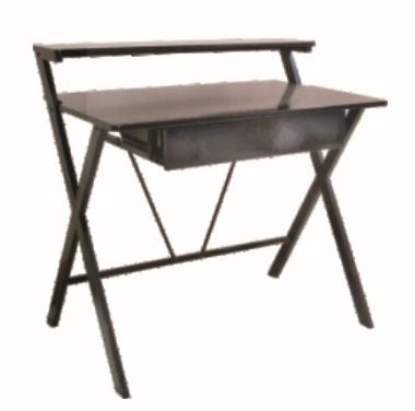 Modern Computer Table in X-Shaped Frame, Laminated Dark Walnut TableTop with Ledge, CT 1322B