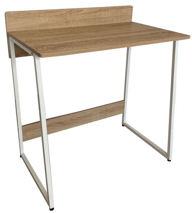 Simple Computer Table in White Metal Frame with Back Cover; Altadena Oak Color; CT1826