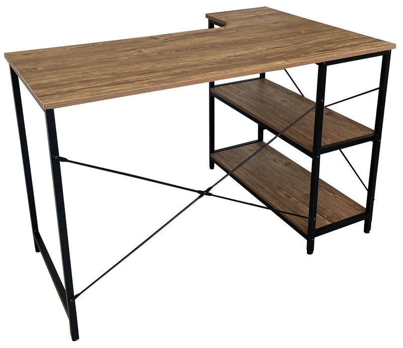 Modern Computer Table Black Metal Leg with Side Shelves; Medium Oak TableTop, CT 1908