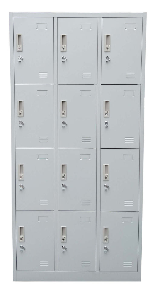 Accessories For Office Workstation, 12 Door Metal Locker Cabinet with Padlock Hasp and Name Plate Light Gray