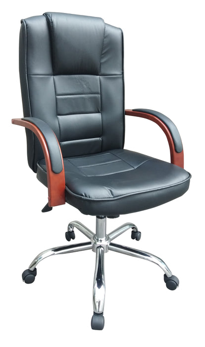 Highback PU Leather Executive Ergonomic Office Chair with Tilt Mechanism, Cherry Wood Armrest