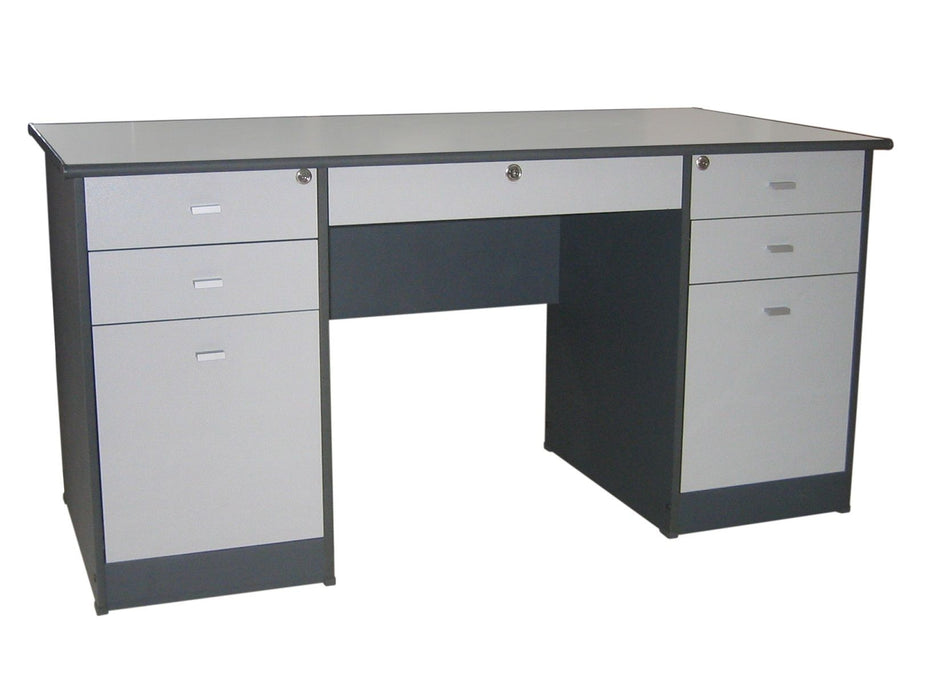 Managerial Desk with Center and 3 Side Drawers Each Side, Round Bullnose Edge, EV 1521