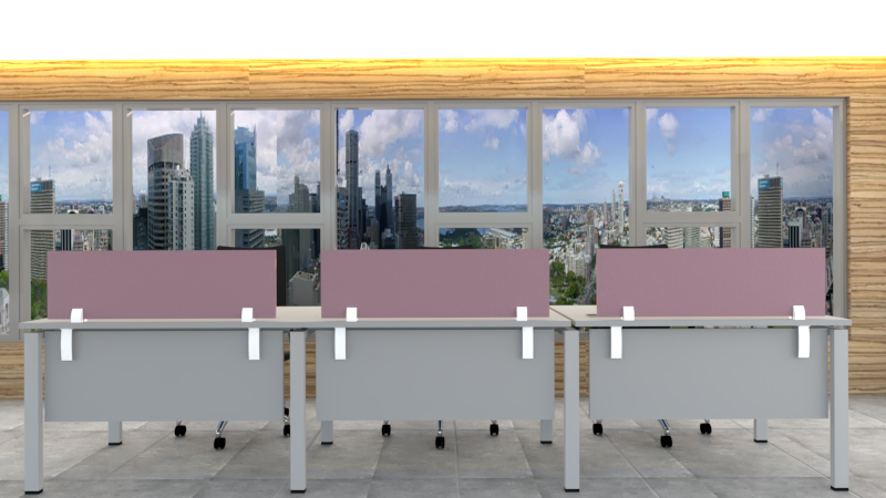 Open Plan Benching Workstation for 3 in 1 x 3 configuration, Fabric or Glass Screen and Modesty Panel, Wiring Management for Power, Data, USB