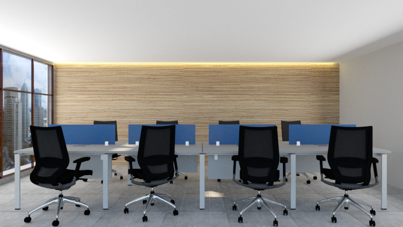 Open Plan Benching Workstation for 8 in 2 x 4 setup, Screen and Front Panel included, Wiring Management with Provision for Power, Data, USB