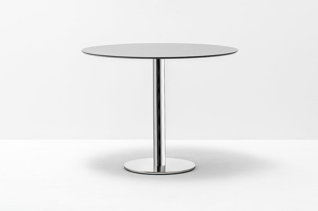 Chrome Base Meeting Table for Four 90 cm Diameter Light Grey Top