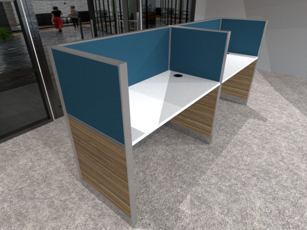 Call Center Workstation for 2 persons in 1 x 2 configuration; Partition Panel System in Fabric or Laminate Finish; Light Grey Top