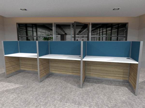 Call Center Workstation for 3 persons in 1 x 3 configuration; Partition Panel System in Fabric or Laminate Finish; Light Grey Top