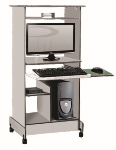 Traditional Computer Table in Laminated Light Gray with Casters