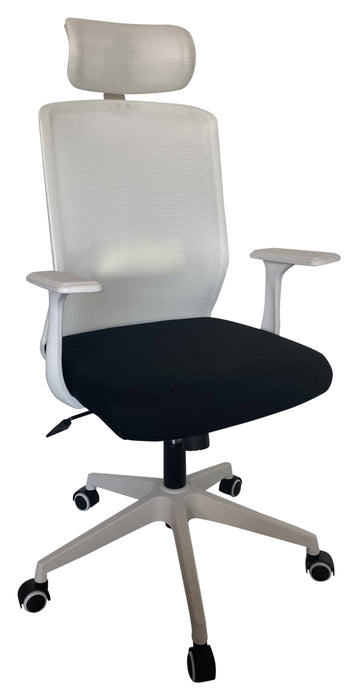 Highback Ergonomic Chair with White Mesh Back, Headrest, and Lumbar Support, NX 2304