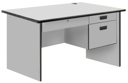 Modern Office Table with Center and 2 Side Drawers without Lock, PVC Edge, Light Grey Color