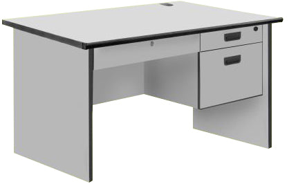 Modern Office Table with Center and 2 Side Drawers with Lock, PVC Edge