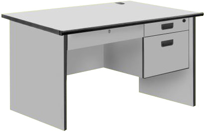 Modern Office Table with Center and 2 Side Drawers with Lock, PVC Edge, Light Grey Color