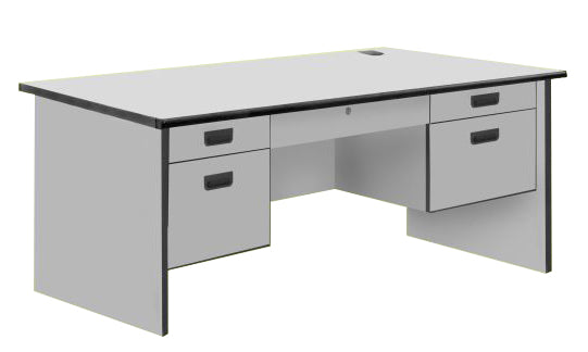 Modern Office Table with Center and 4 Side Drawers, PVC Edge, Light Grey Color
