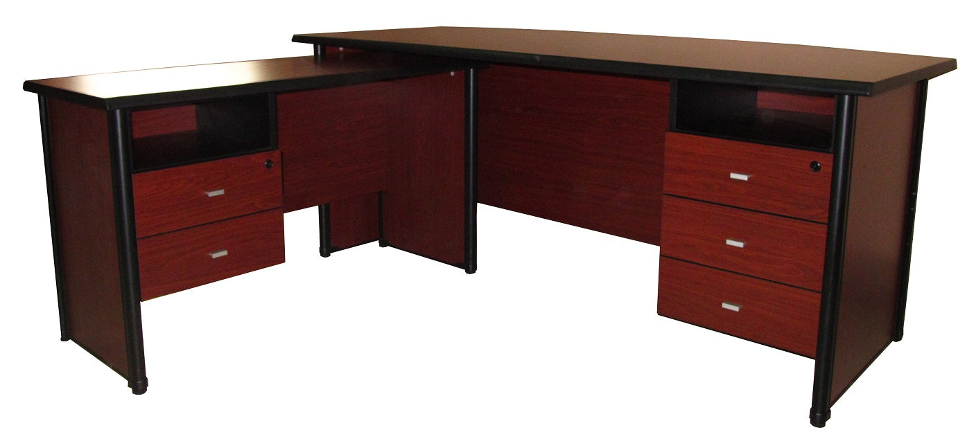 Executive Bow Shaped Desk with Side Table, Cherry Walnut