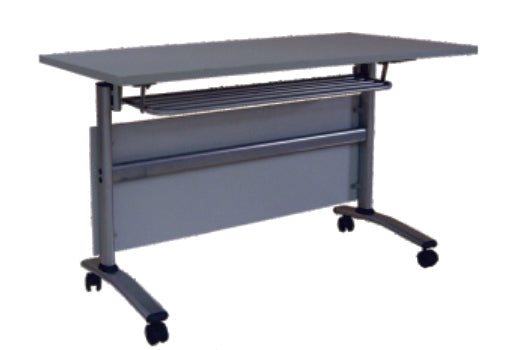 Mobile Flip Top Training Table with Shelf, Light Gray Top, 1500 mm Length