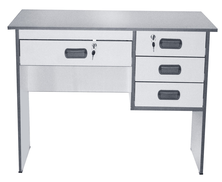 Office Computer Desk with Center and Three Side Drawers, Light Gray, 1 x 0.6 m