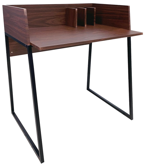 Computer Study Table in Black Metal Frame with Mini Dividers; D.Walnut Color