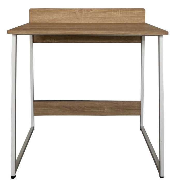 Computer Table White Metal Frame W/ Back Cover, Altadena Oak
