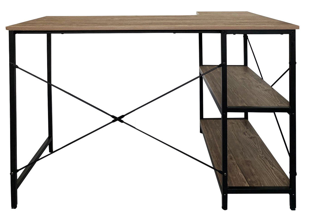 Modern Computer Table Black Metal Leg with Side Shelves; Medium Oak TableTop, CT 1908