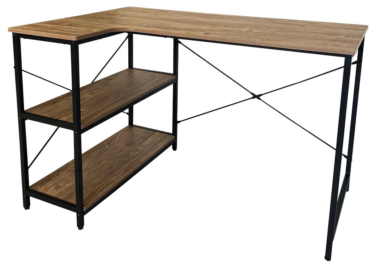 Computer Table Metal Leg with Shelves Medium Black Oak