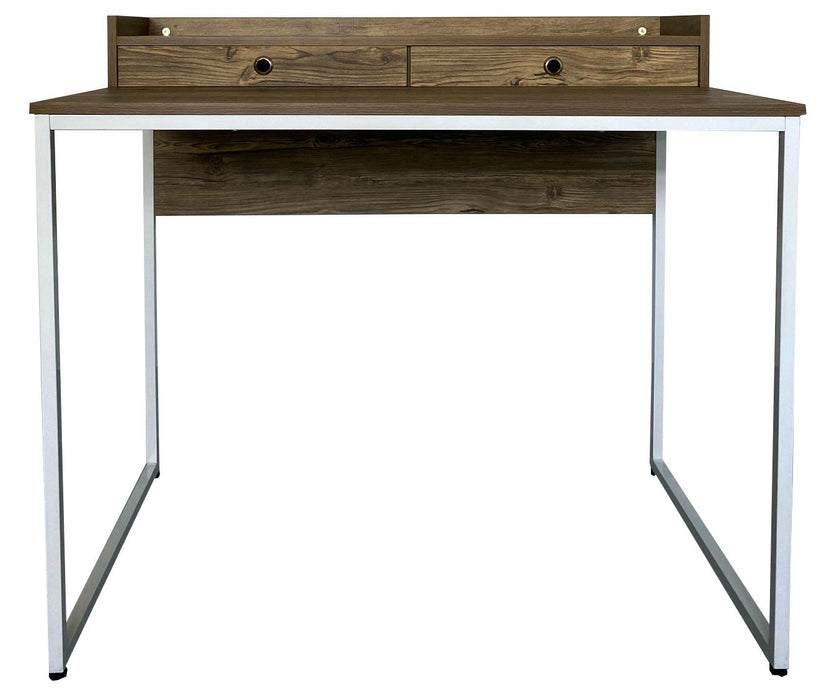 Computer Study Table in White Metal Frame with Drawers; Medium Oak Color