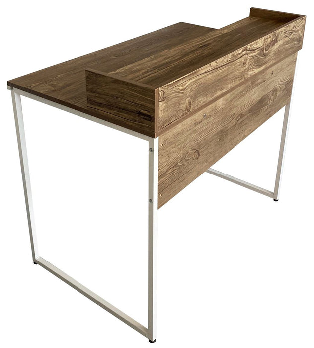 Computer Study Table in White Metal Frame with Drawers; Medium Oak Color