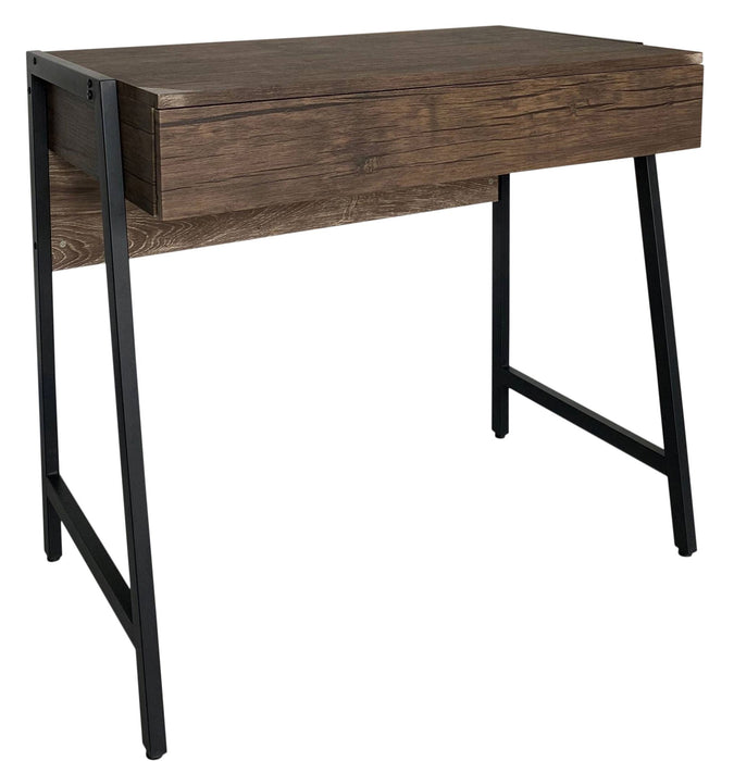 Computer Study Table in Black Metal Frame with Drawers; Black Walnut Color