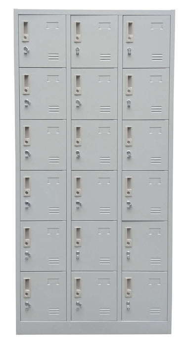 18 Door Locker Cabinet with Padlock Hasp and Name Plate, Light Gray