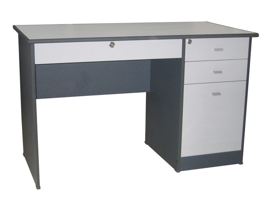 Office Desk with Center and 3 Side Drawers, Round Bullnose Edge, Combo Dark Gray / Light Gray