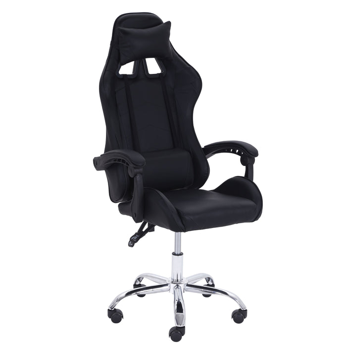 Gaming Chair in PU Leather Black Finish; Chrome Base with Casters, GC 656