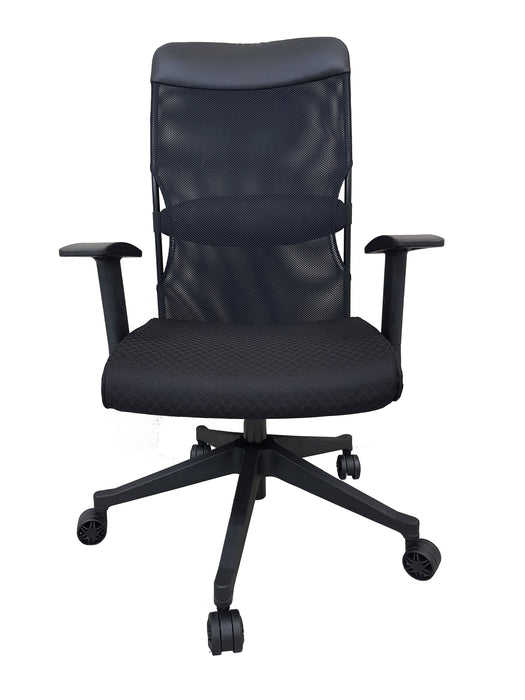 Mesh High Back Swivel Office Chair, PU Leather Headrest and Fabric Seat, Black, Adjustable and Foldable Armrest