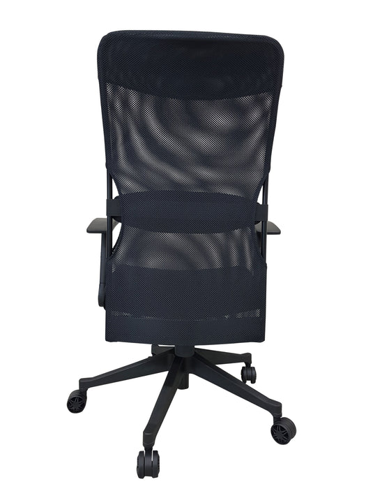 Mesh High Back Swivel Office Chair, PU Leather Headrest and Fabric Seat, Black, Adjustable and Foldable Armrest, JG 304138GS