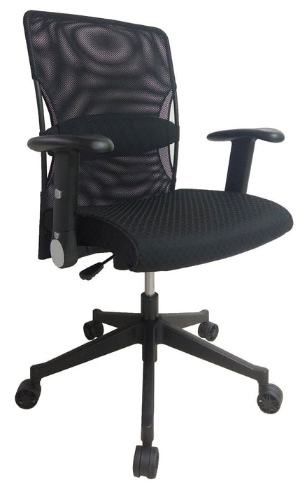 Mid Back Swivel Office Chair, PU Leather Headrest and Fabric Seat, Black, Adjustable and Foldable Armrest, JG 304238GS