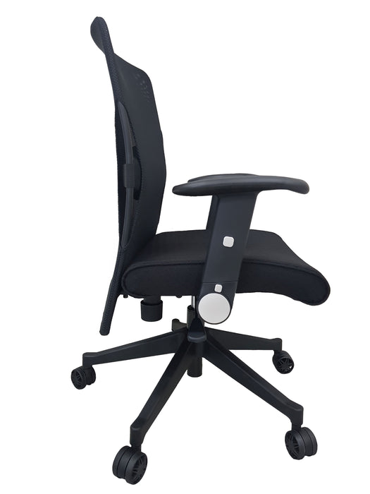 Mid Back Swivel Office Chair, PU Leather Headrest and Fabric Seat, Black, Adjustable and Foldable Armrest, JG 304238GS