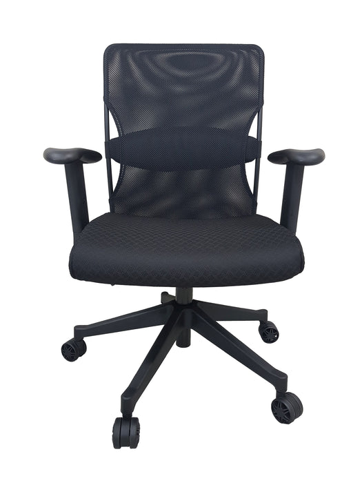 Mid Back Swivel Office Chair, PU Leather Headrest and Fabric Seat, Black, Adjustable and Foldable Armrest, JG 304238GS