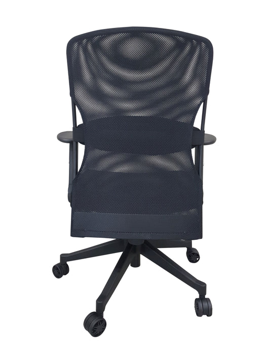 Mid Back Swivel Office Chair, PU Leather Headrest and Fabric Seat, Black, Adjustable and Foldable Armrest, JG 304238GS