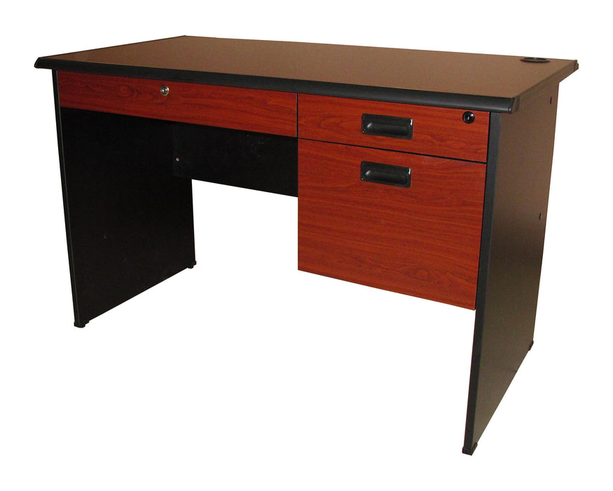 Modern Office Table with Center and 2 Side Drawers, Ducknose Edge