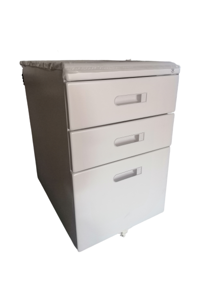 Steel Mobile Pedestal with Three Drawers; Hard Plastic Top, MC-10s