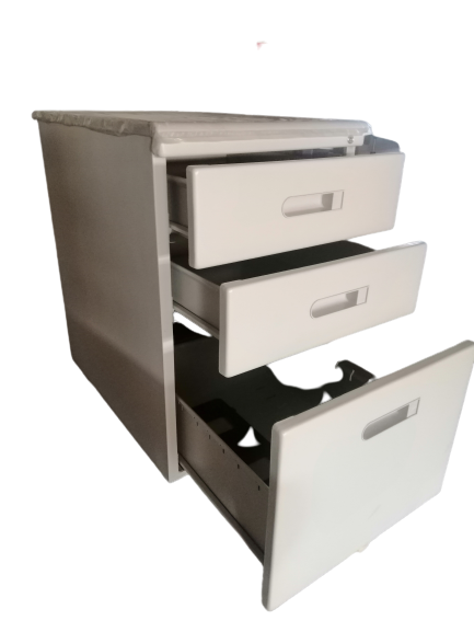 Steel Mobile Pedestal with Three Drawers; Hard Plastic Top