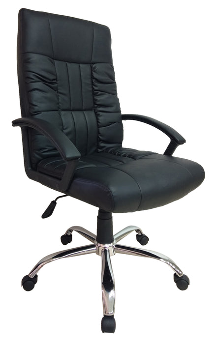 Manager Chair with Armrest and Chrome Base, PU Leather Black
