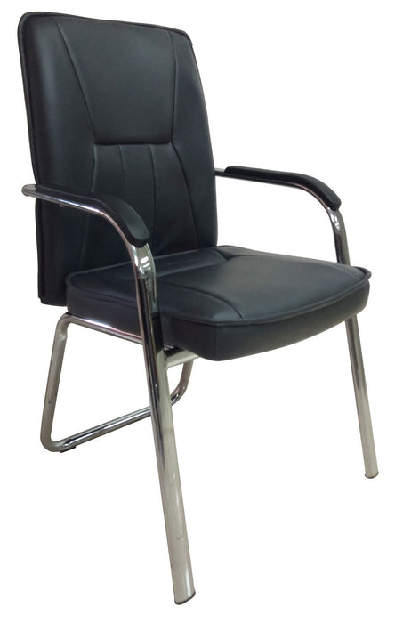 PU Leather Chrome Base Side Guest Chair with Armrest, Black