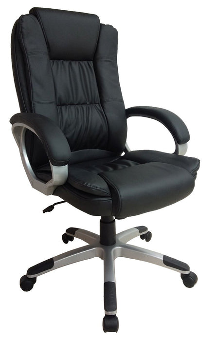 High Back Manager Chair with Armrest and Chrome Finish Base, PU Leather Black