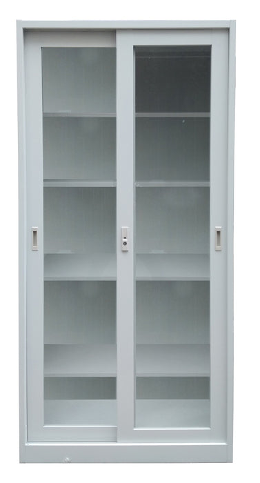 Steel Storage Cabinet with Glass sliding Door and Five Shelves, Light Gray; MTC 22