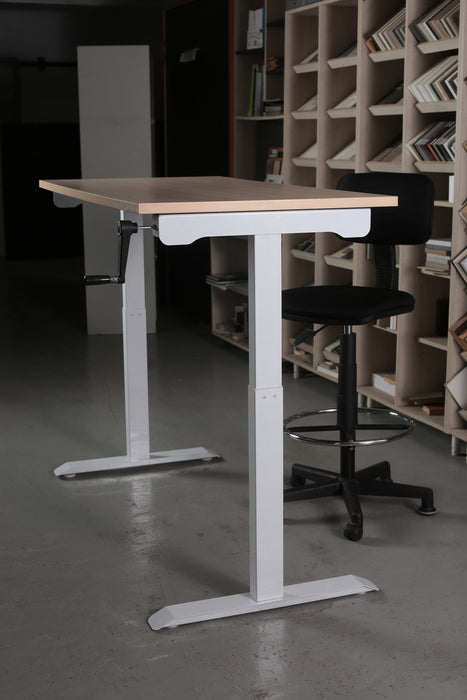 MIA White Manual Hand Crank Standing Adjustable Height Table (150 cm x 70 cm)