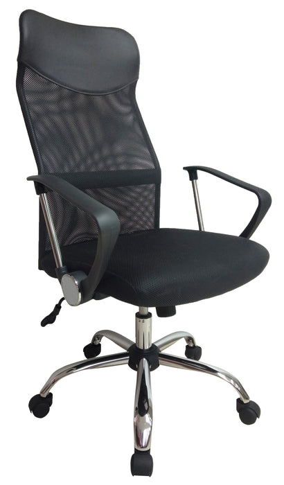 High Back Black Headrest and Mesh Swivel Office Chair with Armrest, PU Leather Black