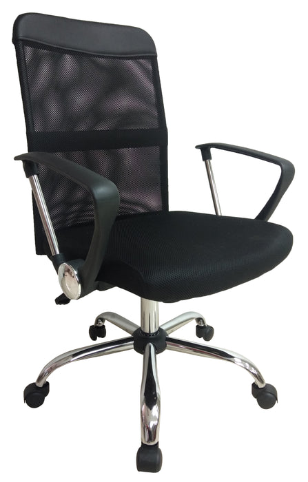 Mid Back Black Headrest and Mesh Swivel Office Chair with Armrest, PU Leather Black