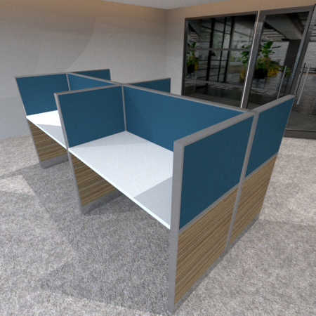 BPO Workstation for 4 persons in 2 x 2 configuration; Partition Panel System in Fabric or Laminate Finish; Light Grey Top
