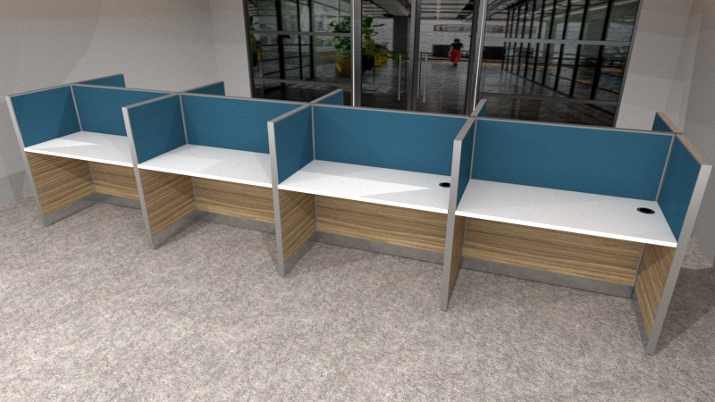 BPO Workstation for 8 persons in 2 x 4 configuration; Partition Panel System in Fabric or Laminate Finish; Light Grey Top